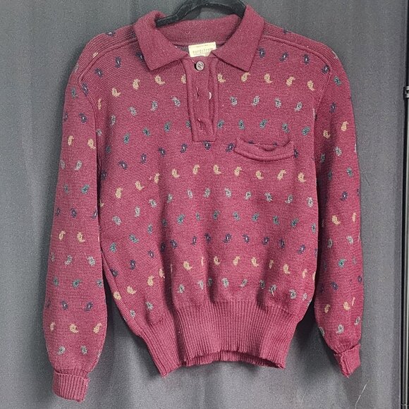 Nordstrom Gallery 100% Wool Made in Italy Sweater Men's Small Burgundy Paisley - Picture 1 of 10
